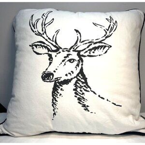 Deer Sketch Throw Pillow Cover By Eddie Bauer 18"x18" Reversible Black & White P